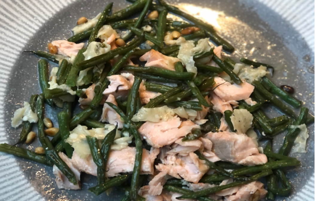 Baked Lemon Salmon with Parmesan Beans